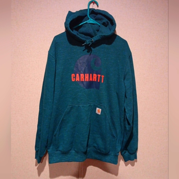 Carhartt Hoodie Men's Size M Green Sweatshirt Fleece Workwear Loose Fit Semi New - Picture 1 of 4